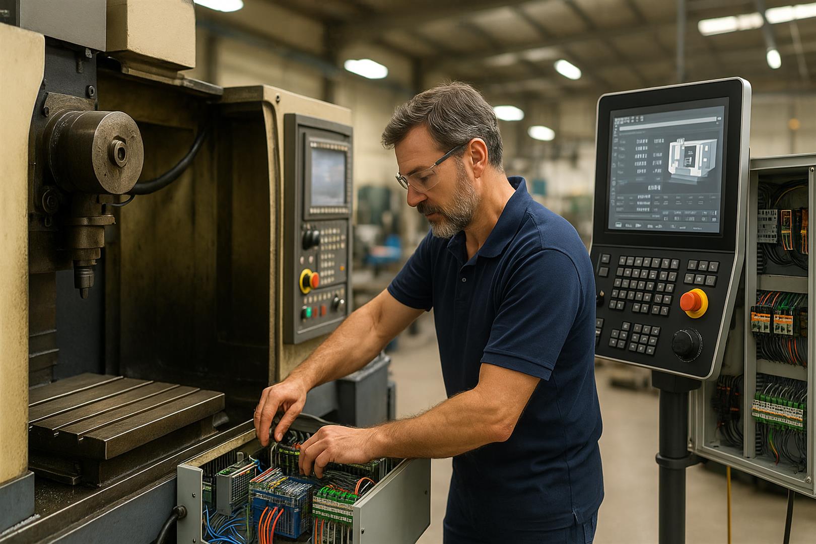 Operario de Tecmegara modernizando maquinaria industrial con soluciones técnicas personalizadas